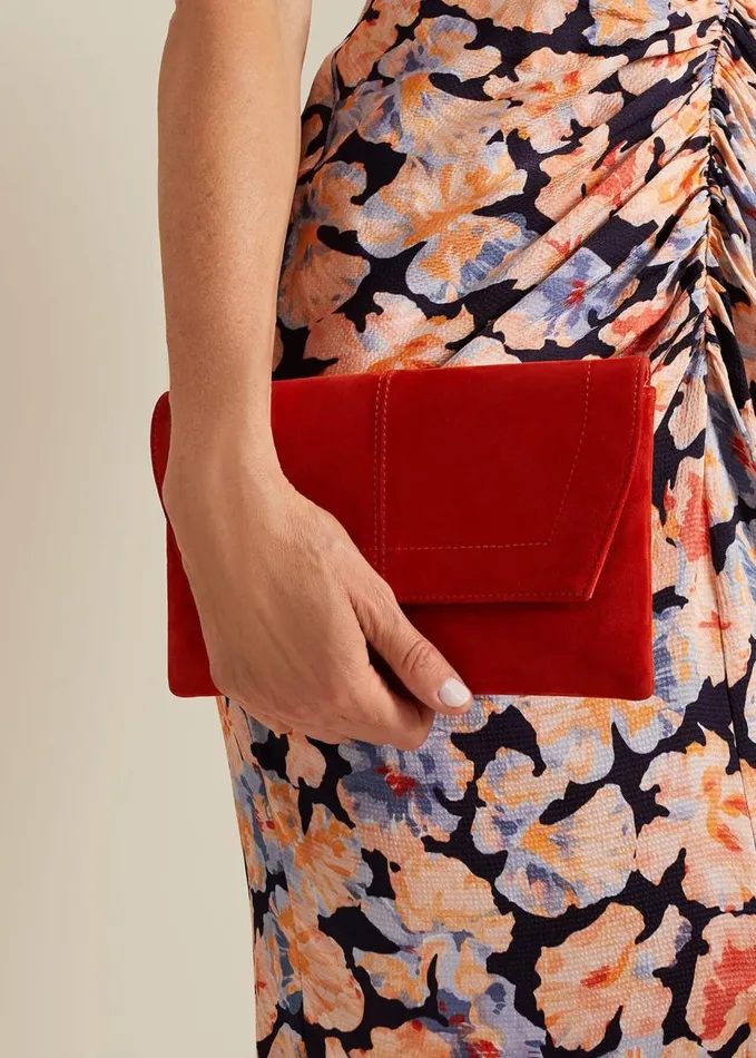 Phase Eight Square Suede Clutch Red Women Bags and Clutches