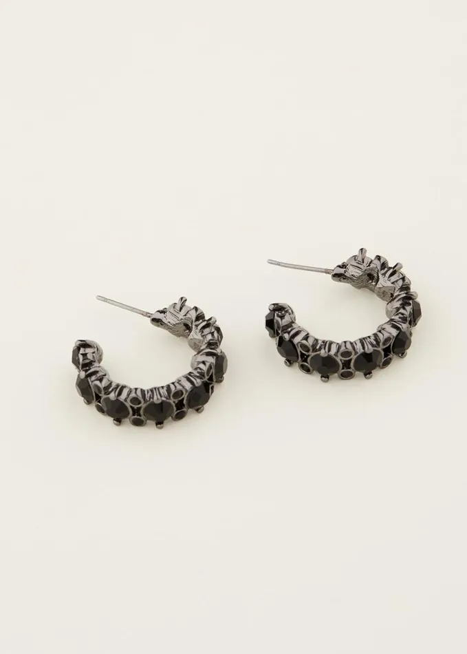 Phase Eight Stone Detail Hoop Earring Black Women Jewellery