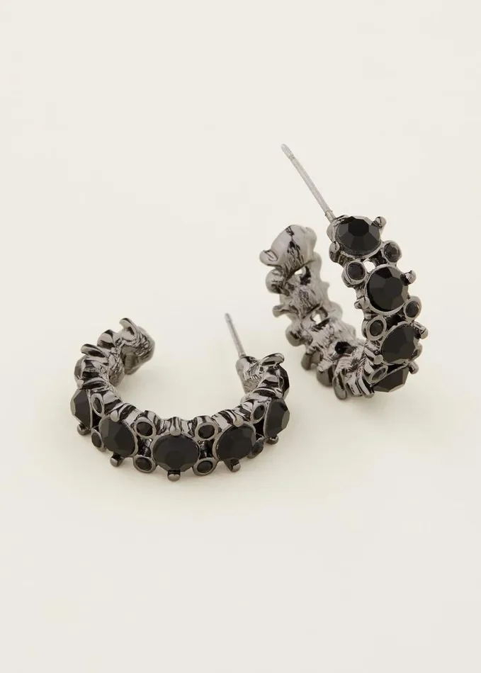 Phase Eight Stone Detail Hoop Earring Black Women Jewellery