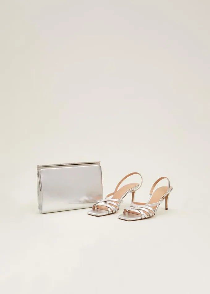 Phase Eight Strappy Sling Back Sandals Silver Women Occasion Shoes