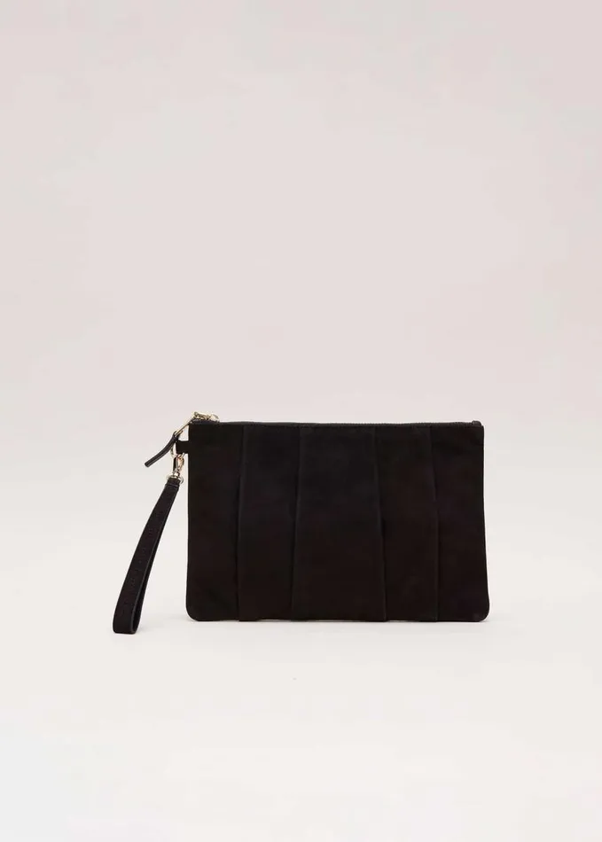 Phase Eight Suede Pleated Clutch Bag Black Women Bags and Clutches