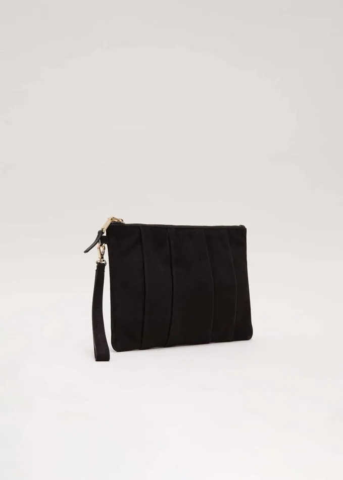 Phase Eight Suede Pleated Clutch Bag Black Women Bags and Clutches