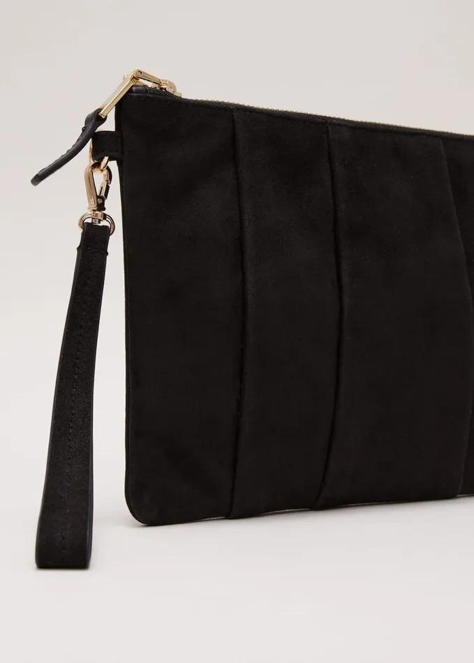 Phase Eight Suede Pleated Clutch Bag Black Women Bags and Clutches