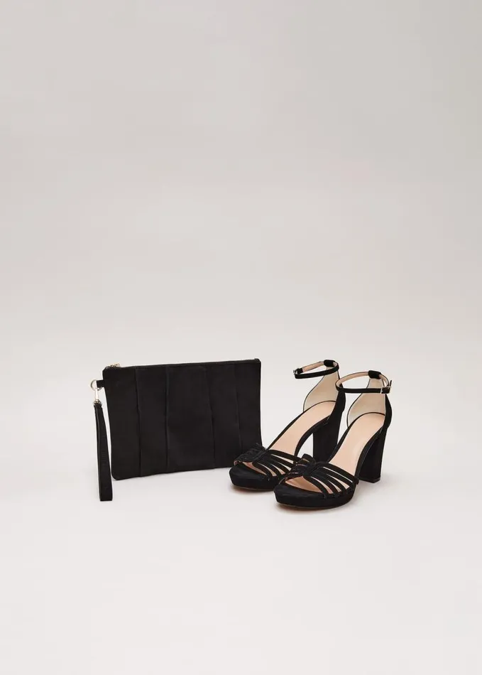Phase Eight Suede Pleated Clutch Bag Black Women Bags and Clutches