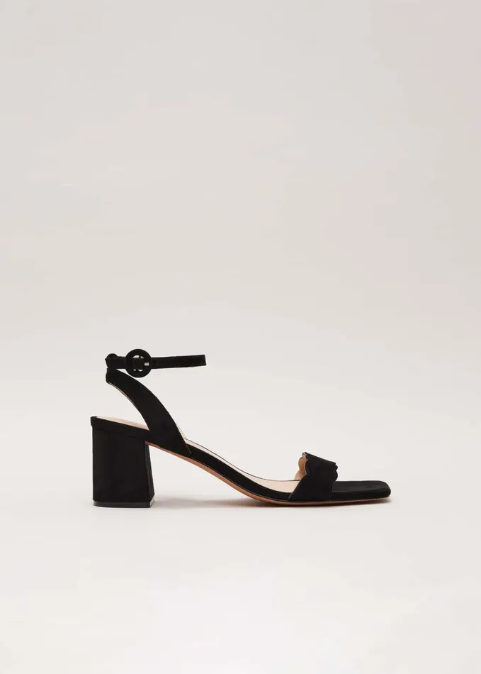 Phase Eight Suede Scallop Block Heel Black Women Occasion Shoes