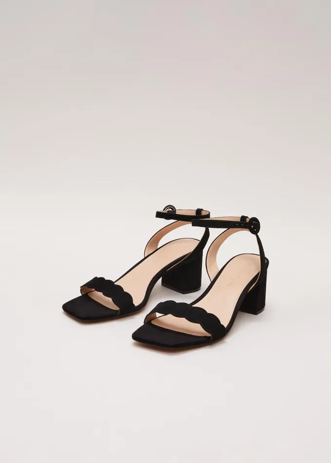 Phase Eight Suede Scallop Block Heel Black Women Occasion Shoes