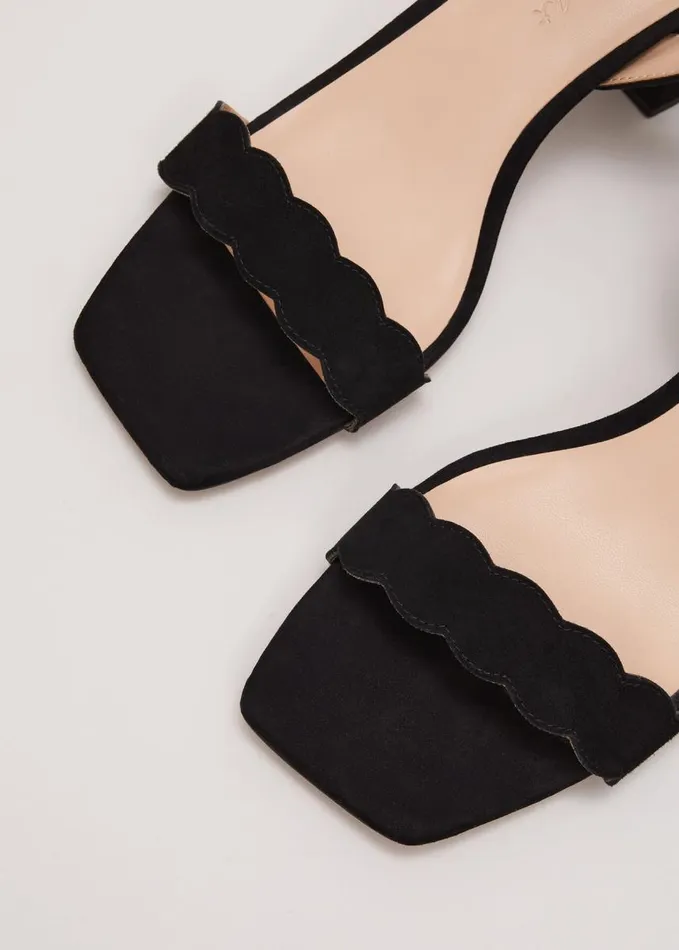 Phase Eight Suede Scallop Block Heel Black Women Occasion Shoes