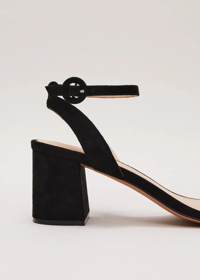 Phase Eight Suede Scallop Block Heel Black Women Occasion Shoes
