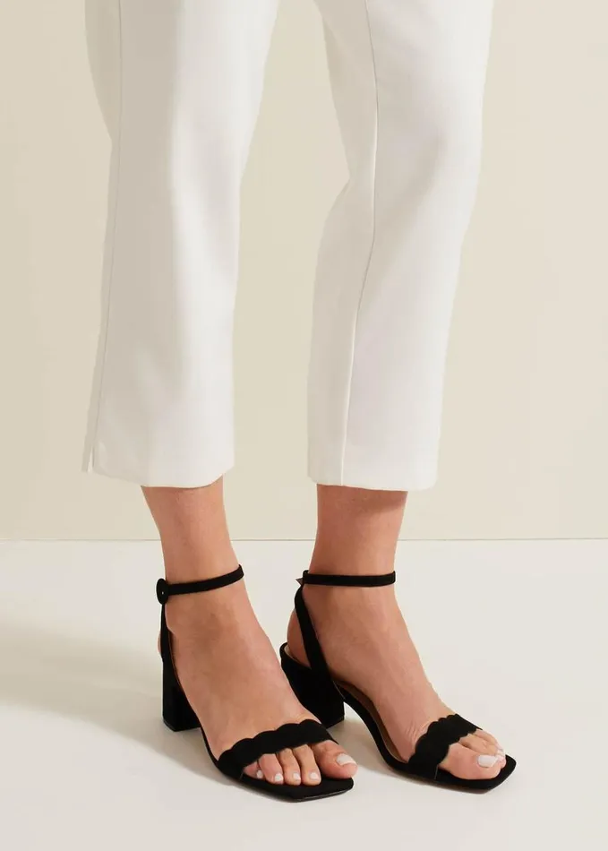 Phase Eight Suede Scallop Block Heel Black Women Occasion Shoes