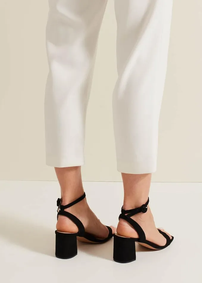 Phase Eight Suede Scallop Block Heel Black Women Occasion Shoes