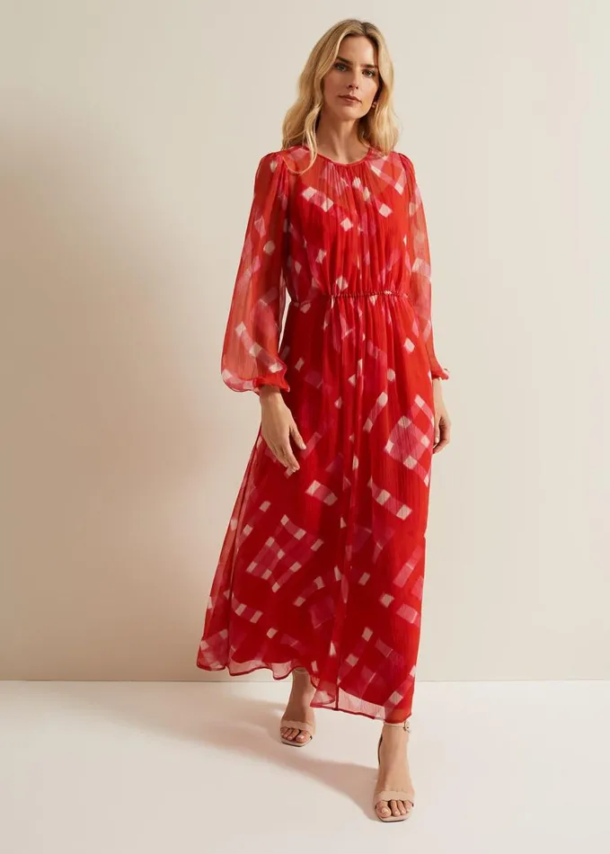 Phase Eight Tatianna Check Maxi Dress Red Women Dresses