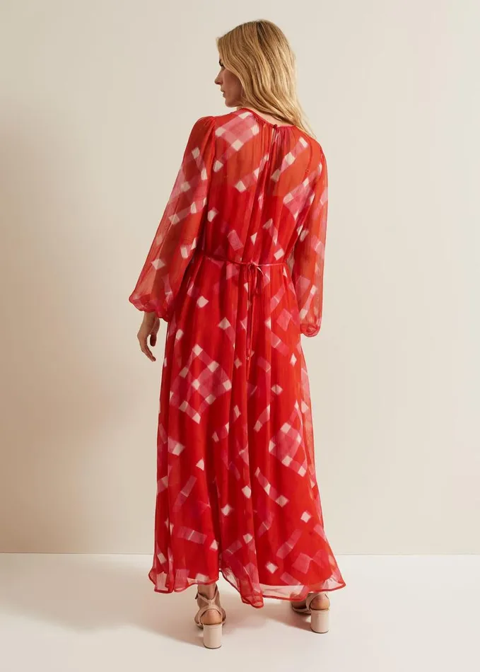 Phase Eight Tatianna Check Maxi Dress Red Women Dresses