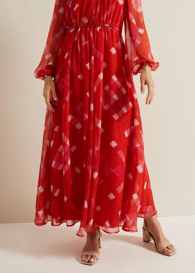 Phase Eight Tatianna Check Maxi Dress Red Women Dresses
