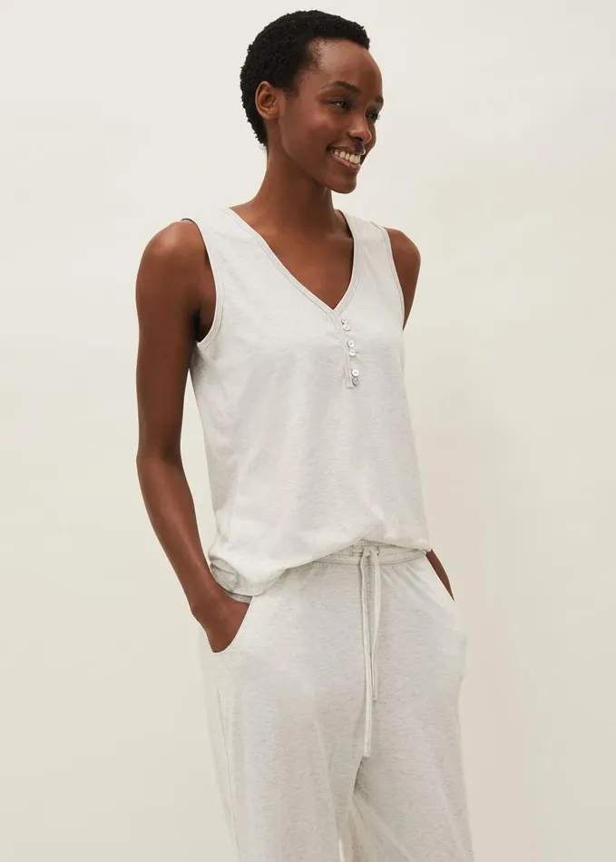 Phase Eight Vest Top And Trouser Pyjama Set Grey Marl Women Shirts and Blouses