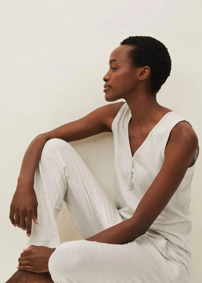 Phase Eight Vest Top And Trouser Pyjama Set Grey Marl Women Shirts and Blouses
