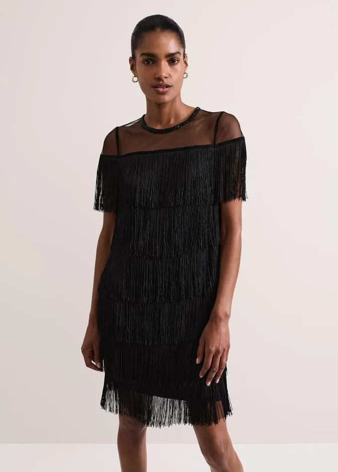 Phase Eight Viola Black Fringe Mini Dress Black Women Dresses