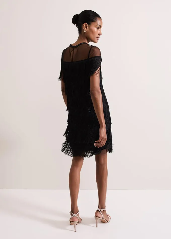 Phase Eight Viola Black Fringe Mini Dress Black Women Dresses