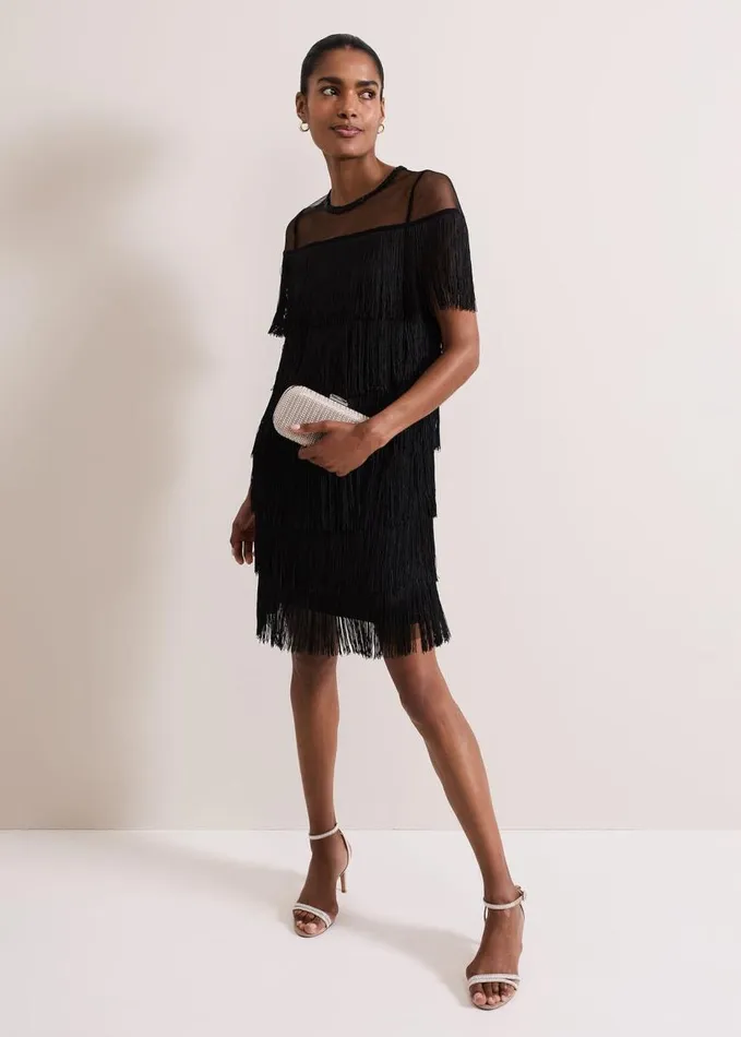 Phase Eight Viola Black Fringe Mini Dress Black Women Dresses