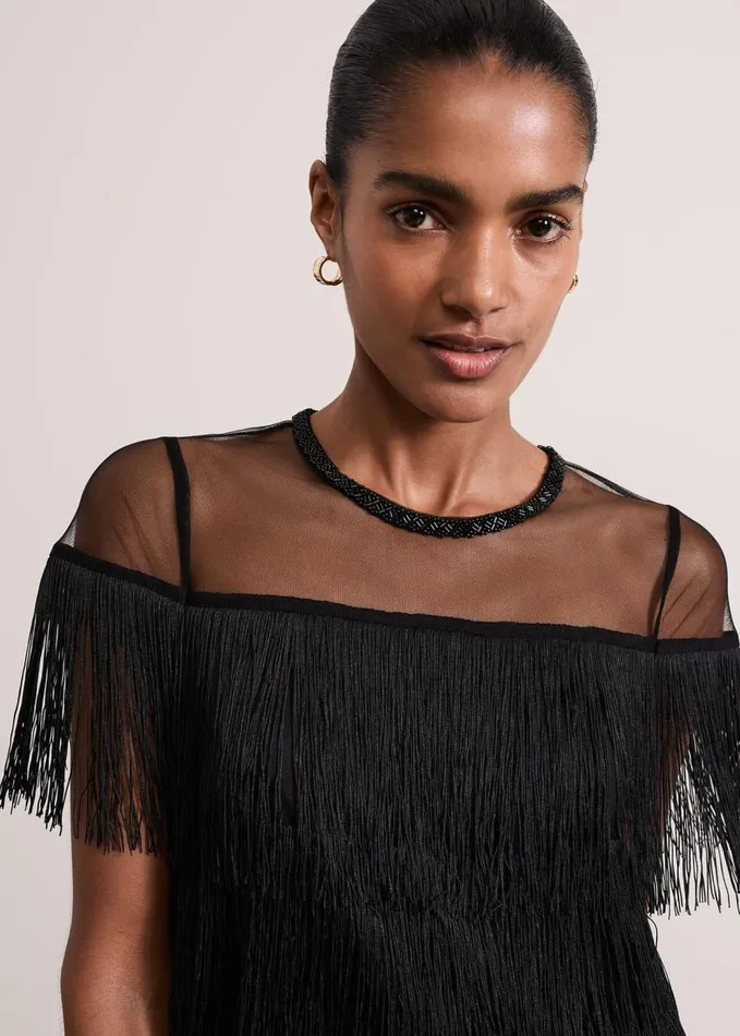 Phase Eight Viola Black Fringe Mini Dress Black Women Dresses