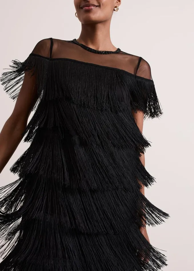 Phase Eight Viola Black Fringe Mini Dress Black Women Dresses