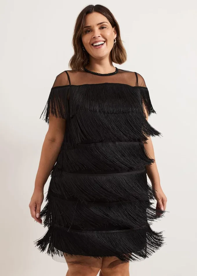 Phase Eight Viola Black Fringe Mini Dress Black Women Dresses