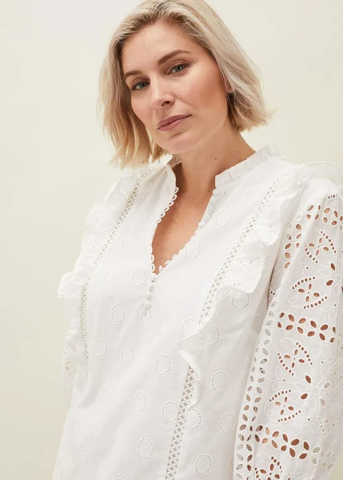 Phase Eight Willa Broderie Blouse White Women Shirts and Blouses