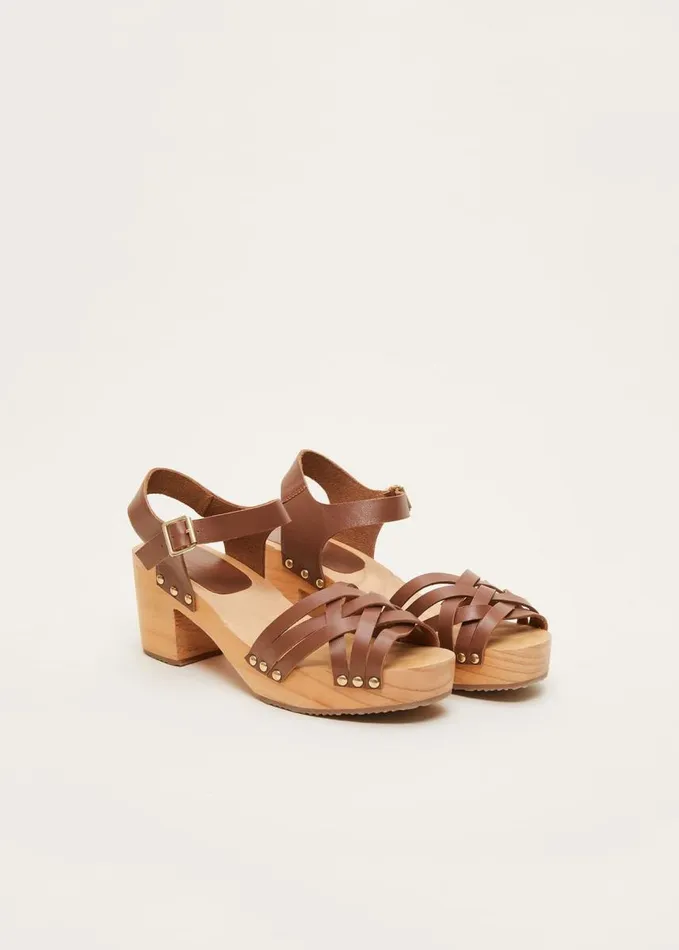 Phase Eight Woven Clog Heel Sandal Tan Women Heels