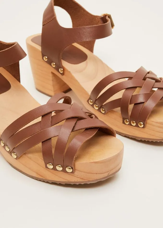 Phase Eight Woven Clog Heel Sandal Tan Women Heels