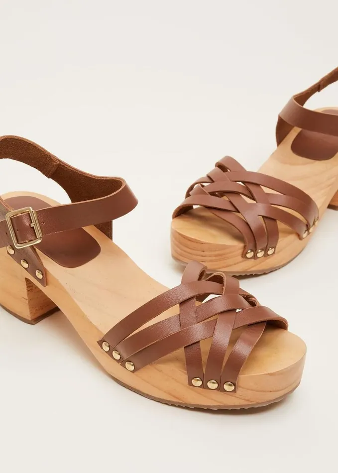Phase Eight Woven Clog Heel Sandal Tan Women Heels