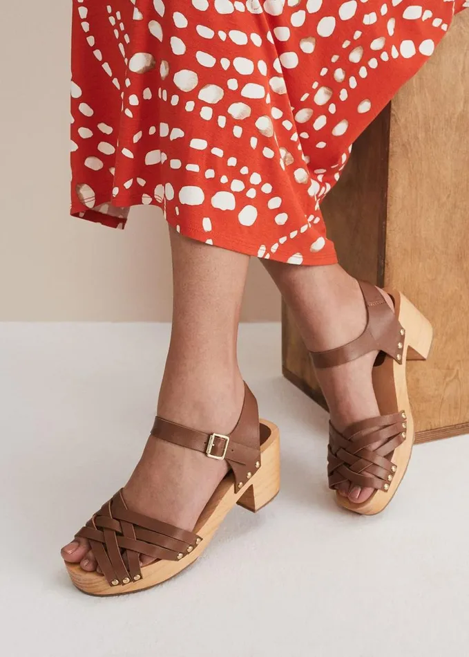 Phase Eight Woven Clog Heel Sandal Tan Women Heels