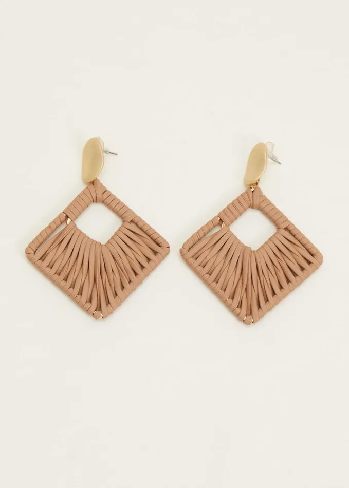 Phase Eight Woven Square Drop Earrings Putty Women Jewellery