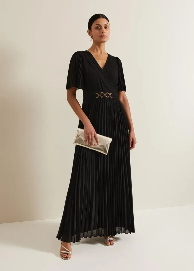 Phase Eight Yasmina Pleated Maxi Dress Black Women Dresses