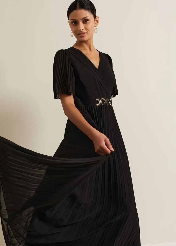 Phase Eight Yasmina Pleated Maxi Dress Black Women Dresses