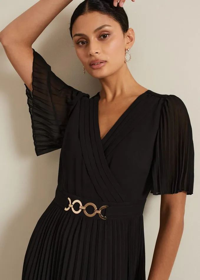 Phase Eight Yasmina Pleated Maxi Dress Black Women Dresses