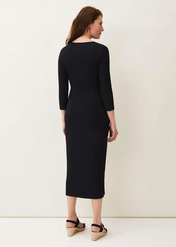 Phase Eight Yazmina Long Sleeve Ribbed Dress Navy Women Dresses