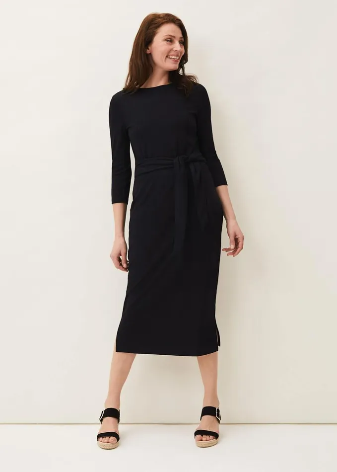 Phase Eight Yazmina Long Sleeve Ribbed Dress Navy Women Dresses