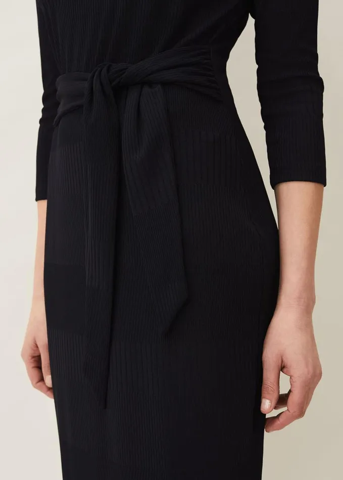 Phase Eight Yazmina Long Sleeve Ribbed Dress Navy Women Dresses