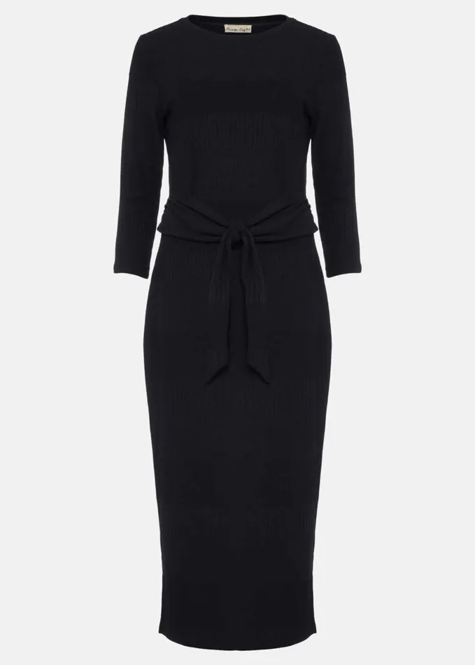 Phase Eight Yazmina Long Sleeve Ribbed Dress Navy Women Dresses