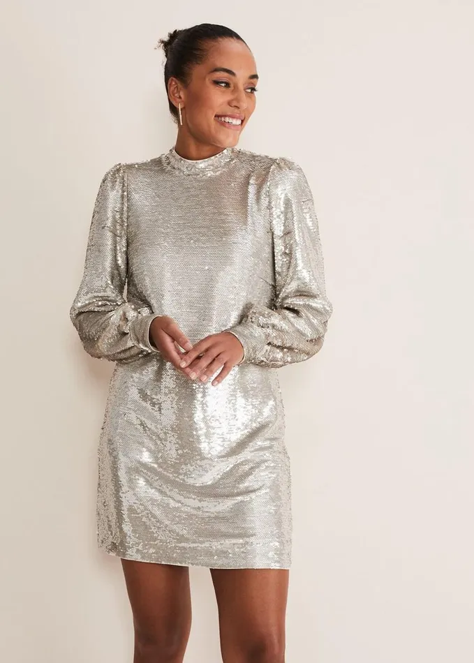 Phase Eight Zia Sequin Mini Dress Silver Women Dresses