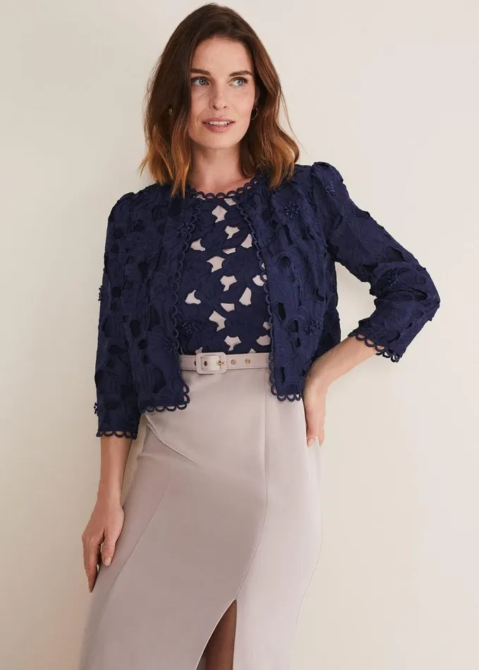 Phase Eight Zita Lace Jacket Navy Women Jackets