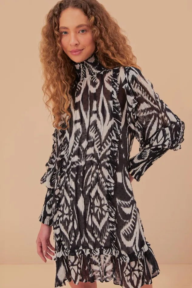 Pineapple Ikat Black Mini Dress Women Farm Rio Mini Dresses