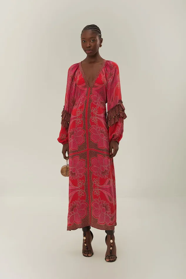 Pink Floral Glam Scarf Maxi Dress Women Farm Rio Maxi Dresses