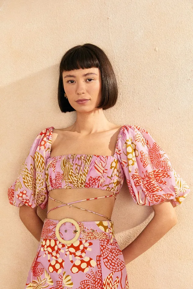 Pink Mixed Lobsters Top Women Farm Rio Crop Tops