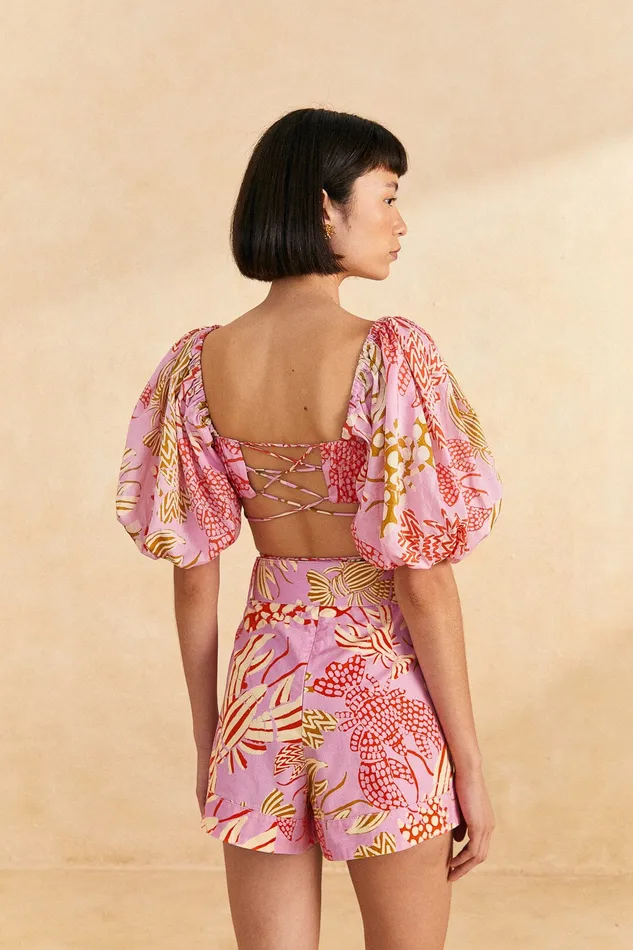 Pink Mixed Lobsters Top Women Farm Rio Crop Tops