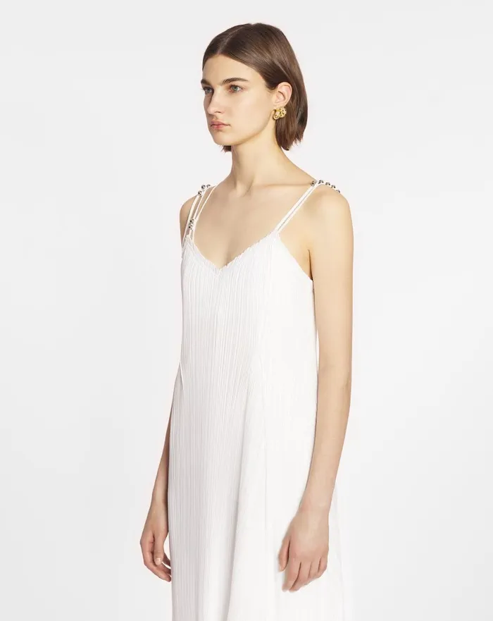 Pleated Dress With Straps Off White Women Lanvin Dresses