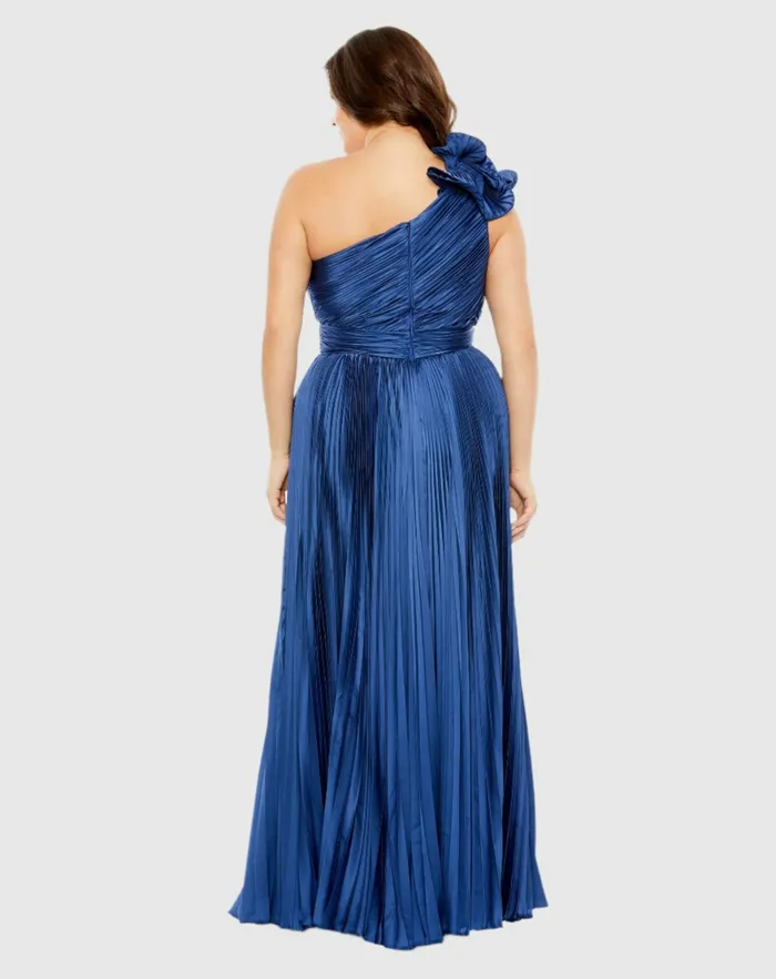Pleated One Shoulder Rosette Detail Dress Apple Green Plus Size Dresses Mac Duggal Women