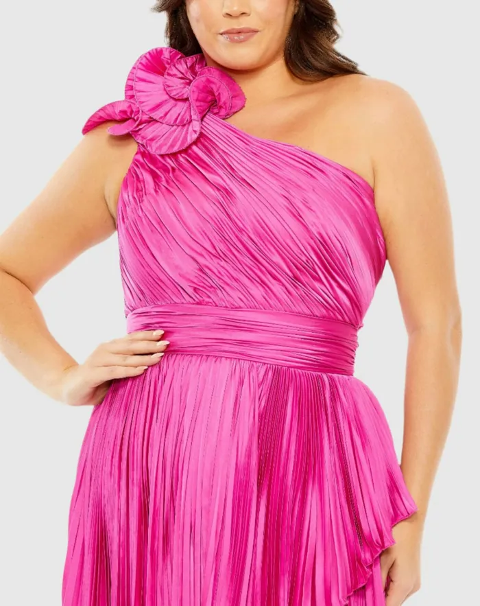 Pleated One Shoulder Rosette Detail Dress Apple Green Plus Size Dresses Mac Duggal Women