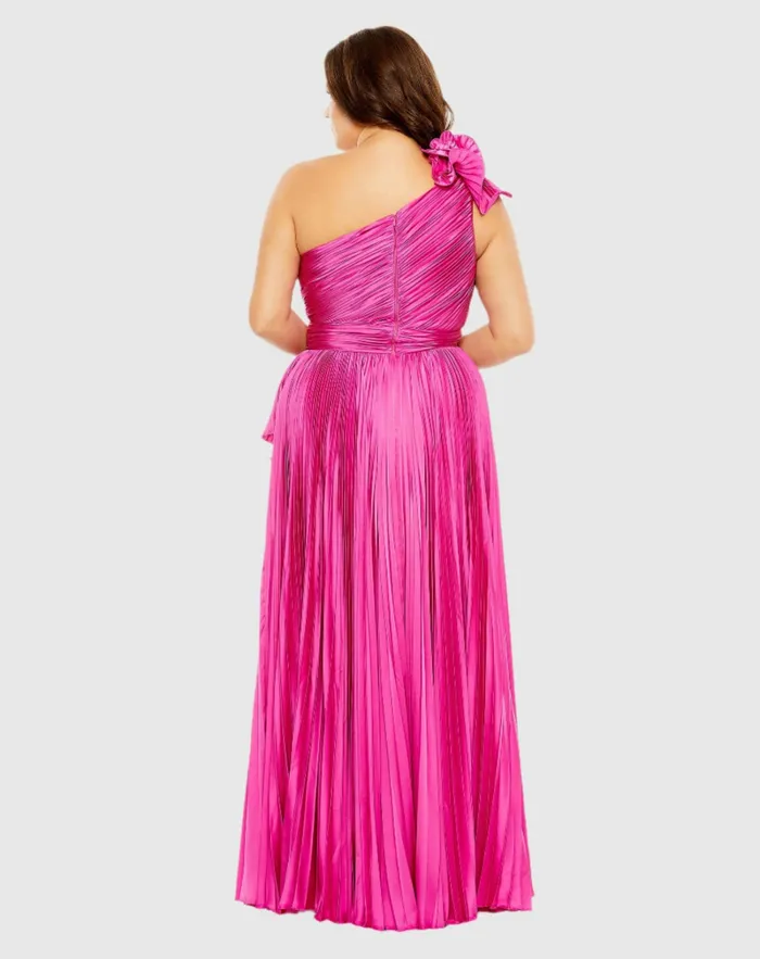 Pleated One Shoulder Rosette Detail Dress Apple Green Plus Size Dresses Mac Duggal Women
