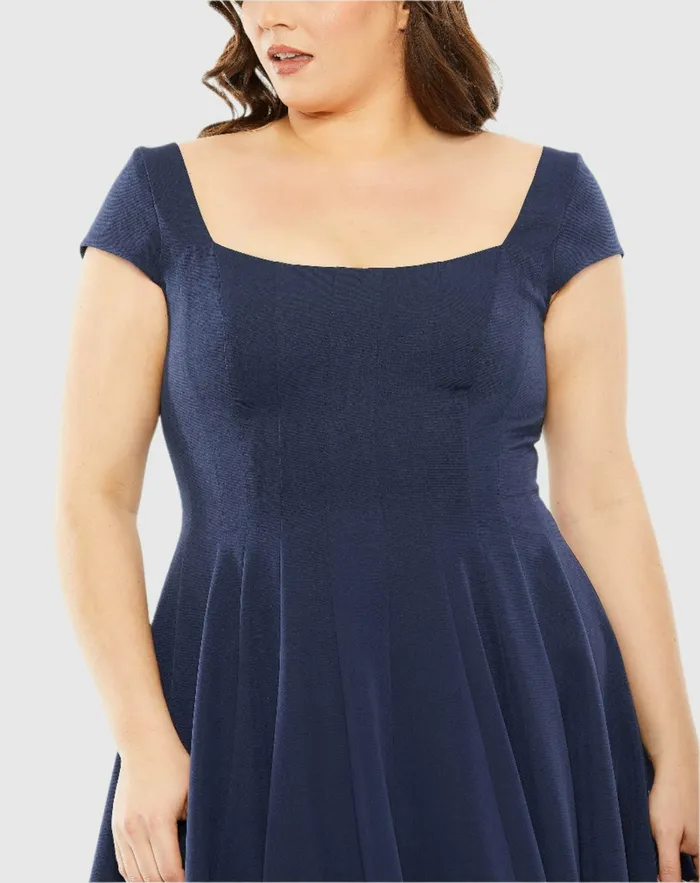 Plus Size Dresses Cap Sleeve Square Neck Dress Midnight Mac Duggal Women