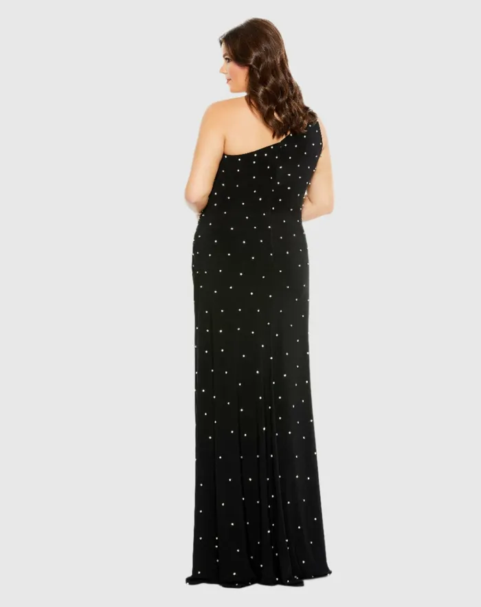 Plus Size Dresses Mac Duggal Women Jewel Encrusted Draped One Shoulder Gown Plus Cherry